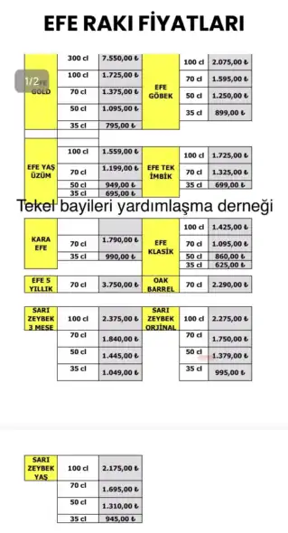 Efe Rakı Fiyatları