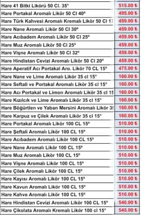 Likör Fiyatları